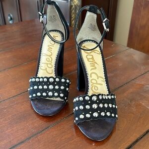 Sam Edelman Black Silver Studded Open Toe Block Heels Sz 5.5
